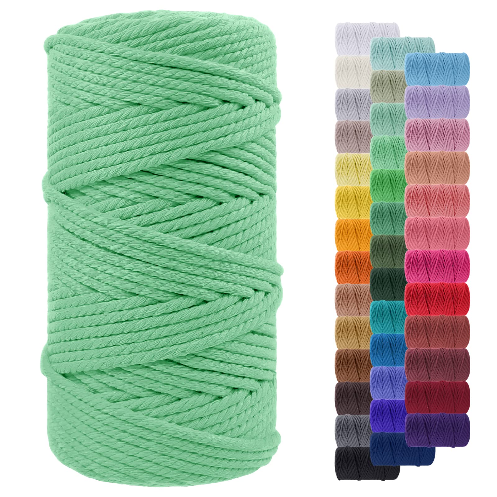 LEREATI Macrame Cord 5mm x 100m, Thick Macrame Rope Yarn Natural Cotton Cord, 4 Strand Twisted Colored String for Wall Hanging Plant Hanger DIY Crafts Boho Decor (Aqua Green)