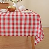 Alsoo Gingham Tablecloth Square Table Cloth Heavy Duty Cotton Checkered Table Cover Buffalo Plaid Tablecloths for Spring Picnic Kitchen Dining, Red and White,60 * 60 inch