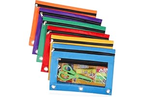 JOLLYFUN 6PCS Pencil Pouches for 3 Ring Binder, 10"x7.5" Zippered Binder Pouch, Double Layer Clear PVC & Mesh Pencil Bags wit