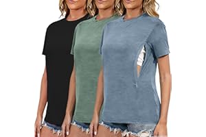 Ecavus Women's 3-Pack Nursing Shirts for Breastfeeding with Hidden Zippers Loose Fit Maternity Tops