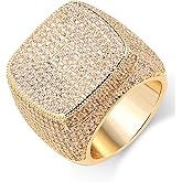 Edulex Iced Out Mens Pinky Ring - 18k Gold Plated Bling Hip Hop Cubic Zirconia Jewelry - Created Diamond Signet for Women Gifts