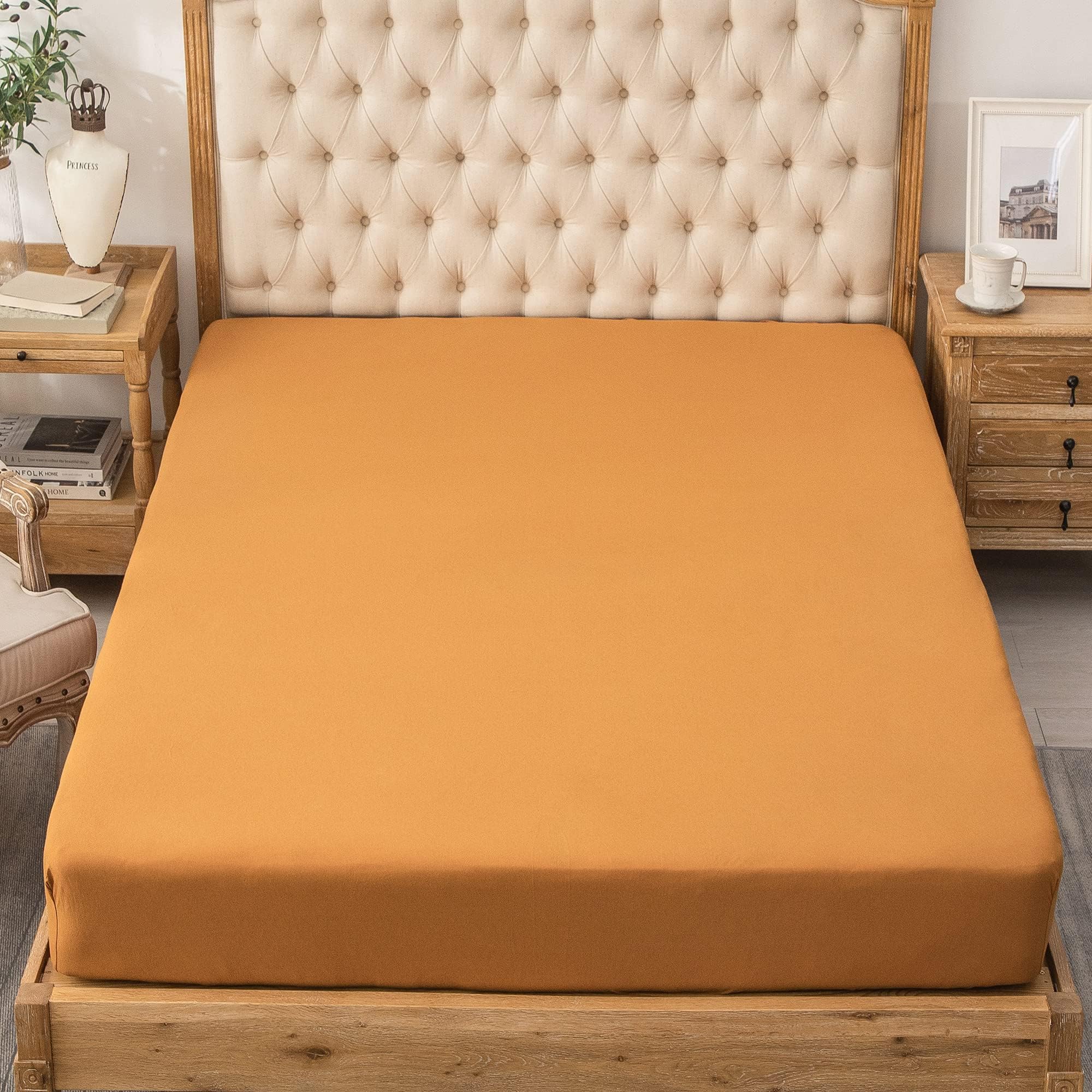 PURE ERA Jersey Knit Cotton Fitted Bottom Sheet ONLY (No Flat Sheet or Shams) Deep Pocket Up to 15" to 20" Ultra Soft Comfy Breathable Burnt Orange Twin XL