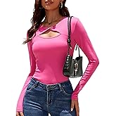 TAIPOVE Women's Long Sleeve Cut Out Going Out Tops Twist Front Ladies Layering Ribbed Shirt Trendy Fall Winter Outfits