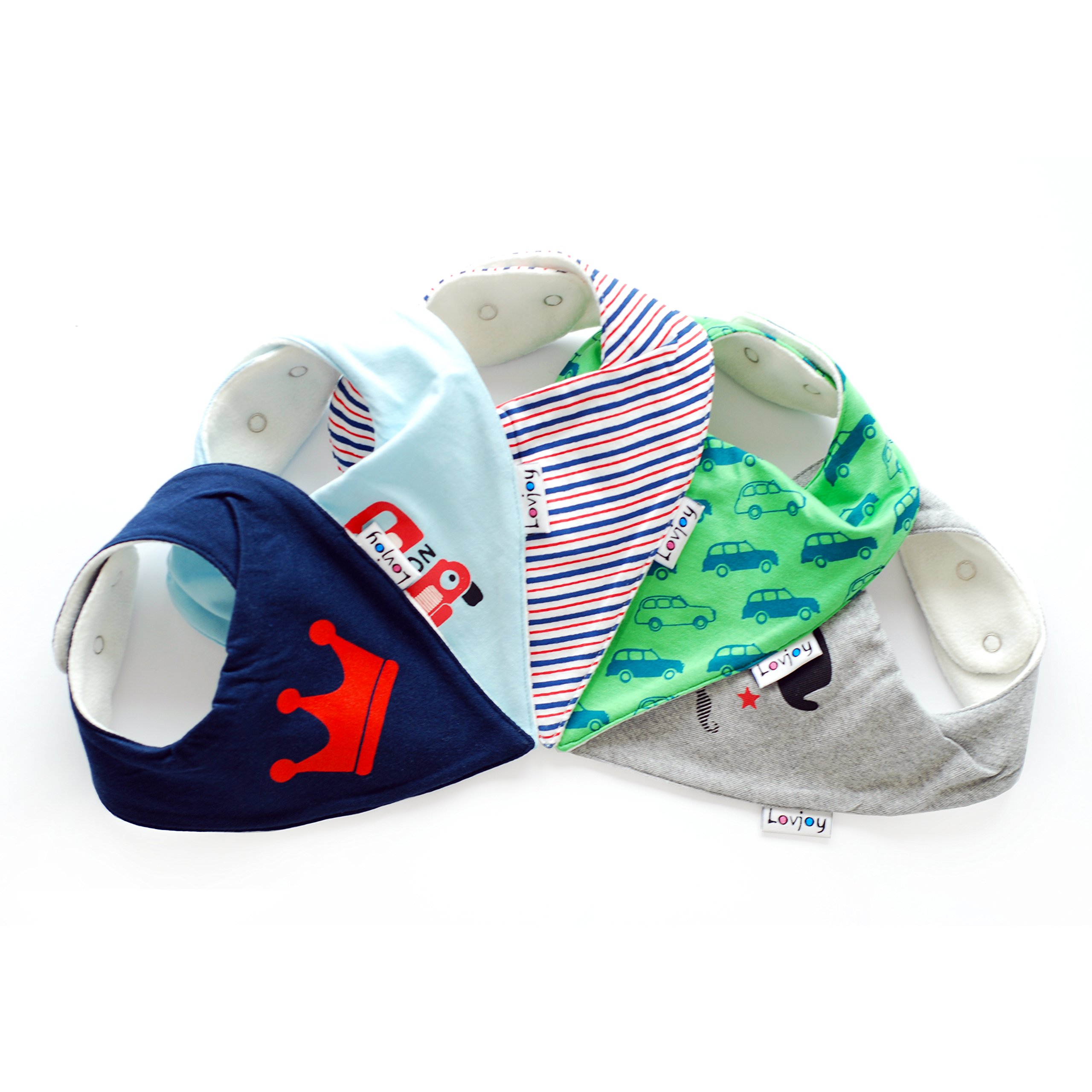 Lovjoy Bandana Dribble bibs, Super Absorbent & Soft for Teething Babies, Fits Newborn to 3 years, Adjustable Snaps, Best Baby Gift. 5 PACK (LOVE LONDON)