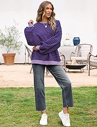UEU Womens Striped Oversized Sweatshirt Casual Long
