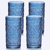 abrwyy Blue Drinking Highball Beverage Glass Cup, Vintage Drinking Glasses, Colored Glassware Set for Party Wedding, Home, Office, Water, Juice, Cocktail, Highball Glasses Set of 4