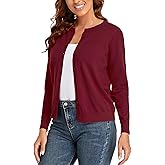 CUNYI Women's Crew Neck Cardigan Long Sleeve Sweater for Women Button Down Soft Knit Ladies Cardigan Sweates Coat, Wine Red S