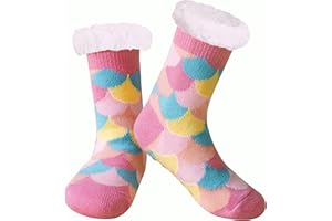 YEEKAORA Girls Slipper Socks Non Slip Grips, Cute Animal Kids Warm Thick Thermal Fluffy Plush Winter Kids Home Sleep Socks