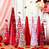 Yuntau 10 Pcs Pink Valentines Cone Tree Decorations Pink Heart Sequins Glitter Valentines Table Tree Centerpiece Tiered Tray Decor Tabletop Centerpiece for Home Bedroom Wedding Party