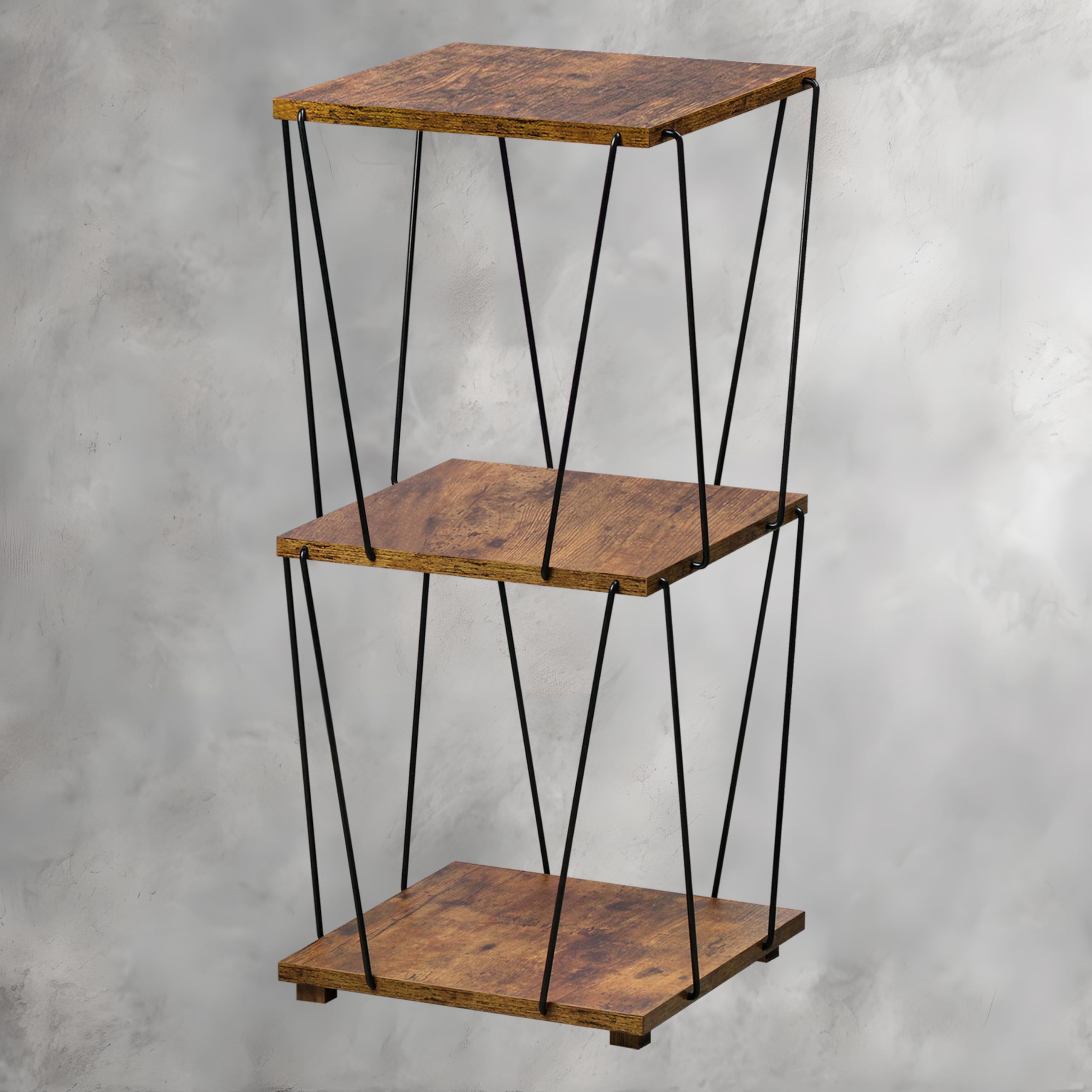 Photo 1 of LOFTEY 2024 Art-Lined Design Side Table, Square Industrial Style End Table, 28 inches Tall Table for Chair& Sofa, Morden Living Room Table for Living Room & Bedroom, Rustic Brown and Black