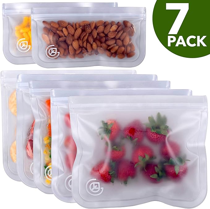 Greenzla Reusable Storage Bags (7Pack) Leakproof Reusable Ziplock