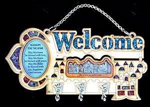 Wood Wall Welcome Key Holder/rack & Home Blessing Jerusalem Birthstones English