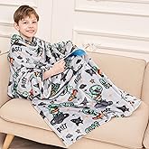 Softan Kids Snuggies Wearable Fleece Blanket with Sleeves & Foot Pocket for Kids Boys Girls Children,Lightweight Soft Blanket with Sleeves and Hook & Loop 48" x 48" Dinosaur