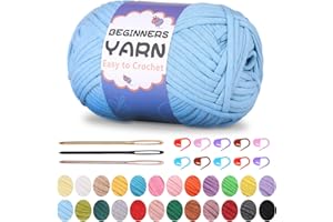 ZLULARY 200g Yarn for Crocheting, Crochet Yarn, Easy Yarn for Beginners with Easy-to-See Stitches, Stitch Marker, Big Eye Blunt Needle, Beginner Yarn for Crocheting (Sky Blue)