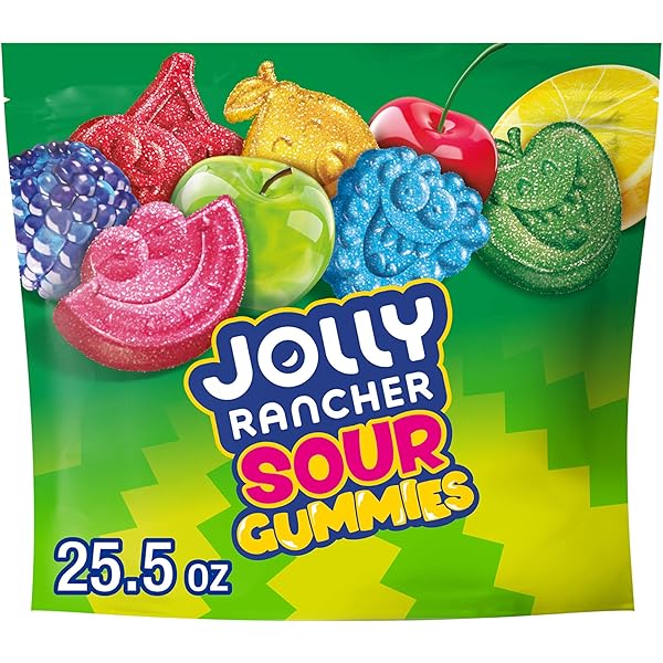 JOLLY RANCHER SOUR GUMMIES ASSORTED FRUIT FLAVORED CANDY RESEALABLE BAG, 25.5 OZ