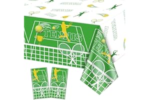 QUERICKY 2 Pack Tennis Party Tablecloths, Tennis Theme Birthday Table Cover, 51x87'' Plastic Disposable Rectangle Tennis Party Table Covers for Men Women Kids Birthday Party Tennis Theme Party Decorations