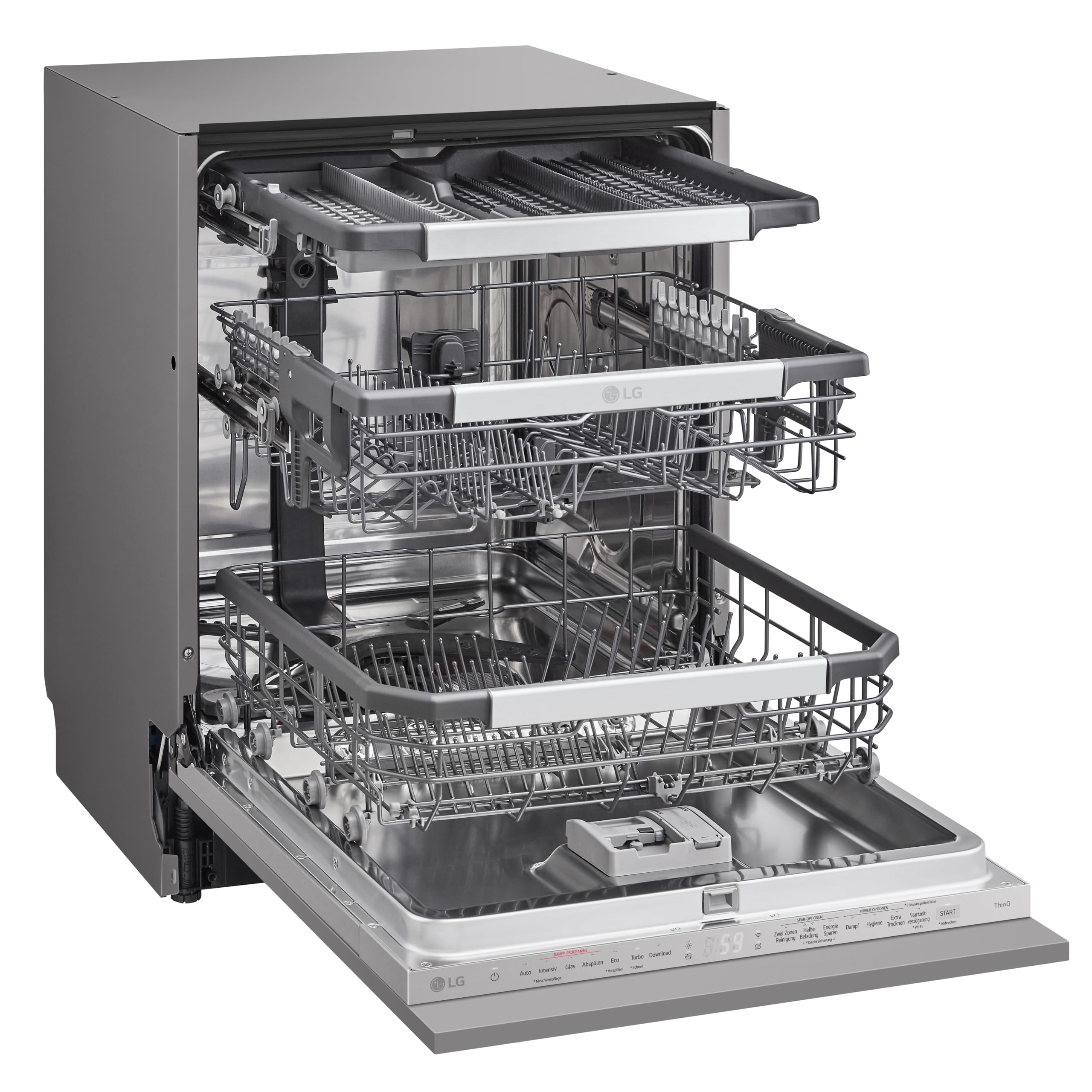 LG DB476TXS Geschirrspüler, 43 dB, Energieklasse A, Dampf, ThinQ, Silber 7