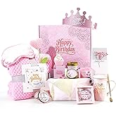 Birthday Gifts for Women Happy Birthday Gift Basket Unique Pink Birthday Gift Box for Women Relaxing Spa Self Care Gifts with Blanket for Mom Her Wife Grandma Girlfriend Coworker