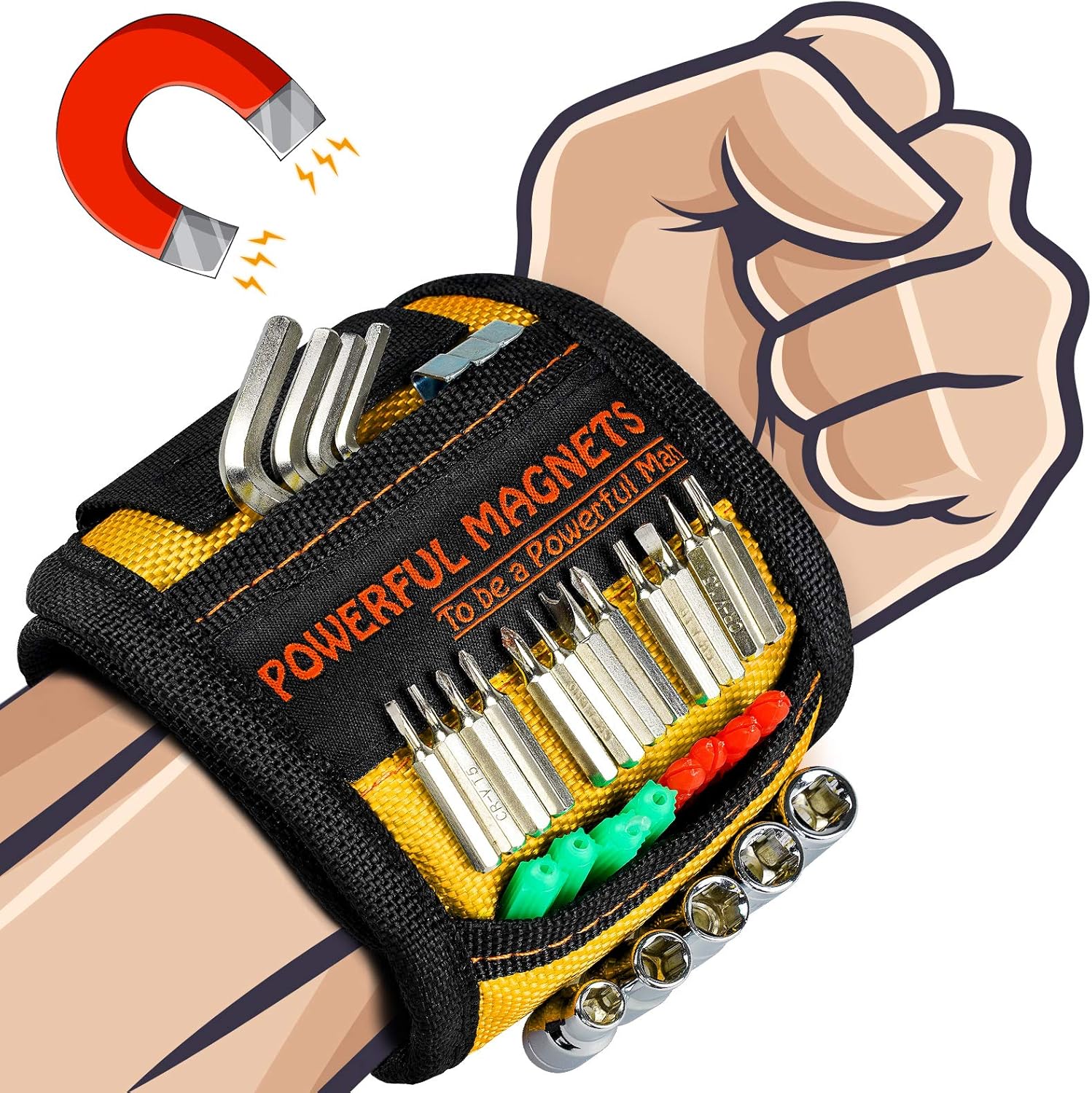 Magnetic Wristband Gifts for Men Women- Magnetic Tool Wristband with 15 Powerful Magnets for Holding Screws, Nails, Drill Bits, Unique Tool for Men, Best Gadgets DIY Gifts, Father/Dad, Husband, Him - - 