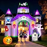 SEASONBLOW 12.3 Ft Giant Halloween Inflatable Haunted House Castle Archway Light Up Blow Up Castle Archway with Ghost, Pumpkin and Tombstone for Halloween Party Indoor Outdoor Decor