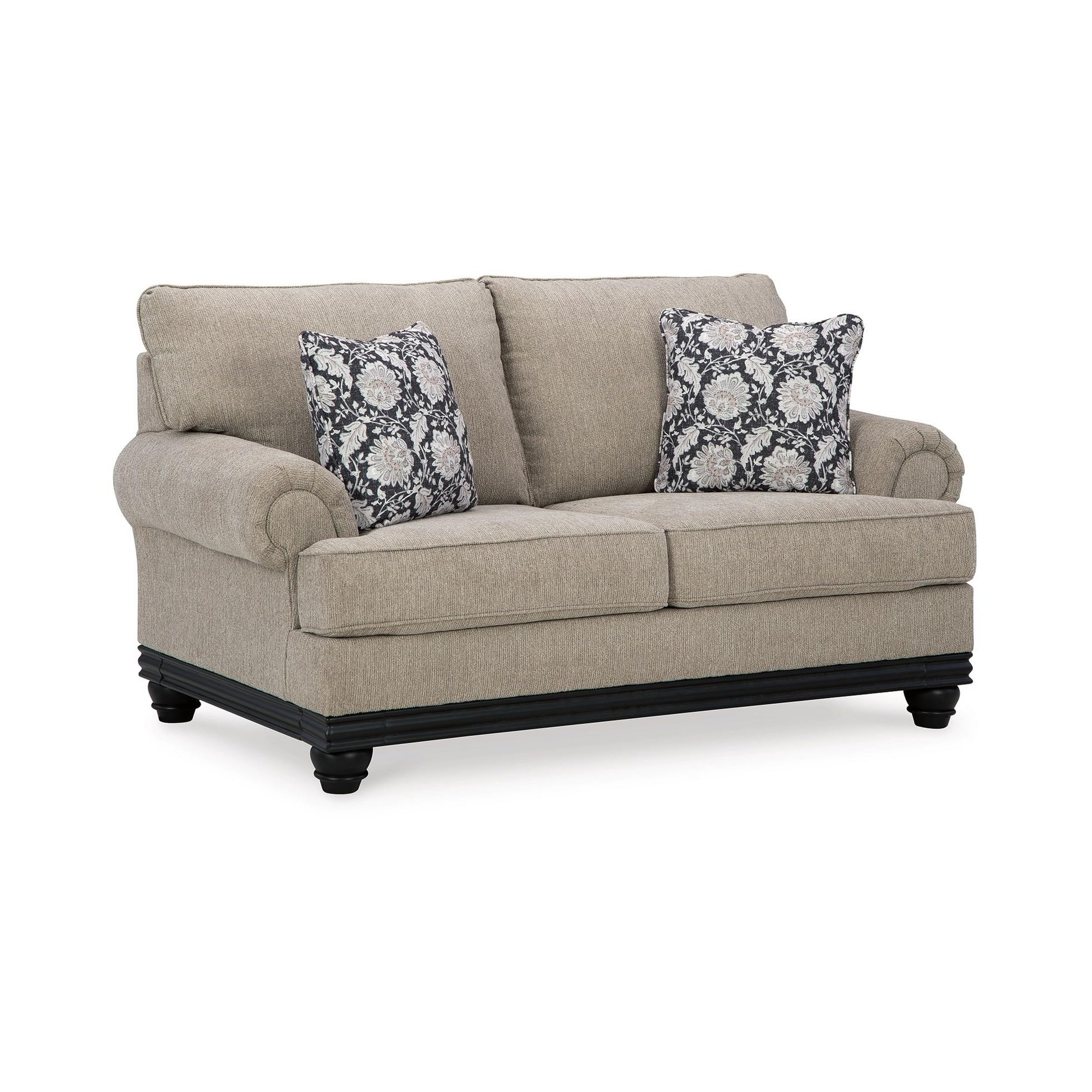 Photo 1 of Benjara Bian 73 Inch Loveseat, Oversized Cushions, 2 Pillows, Polyester, Taupe, Black and White