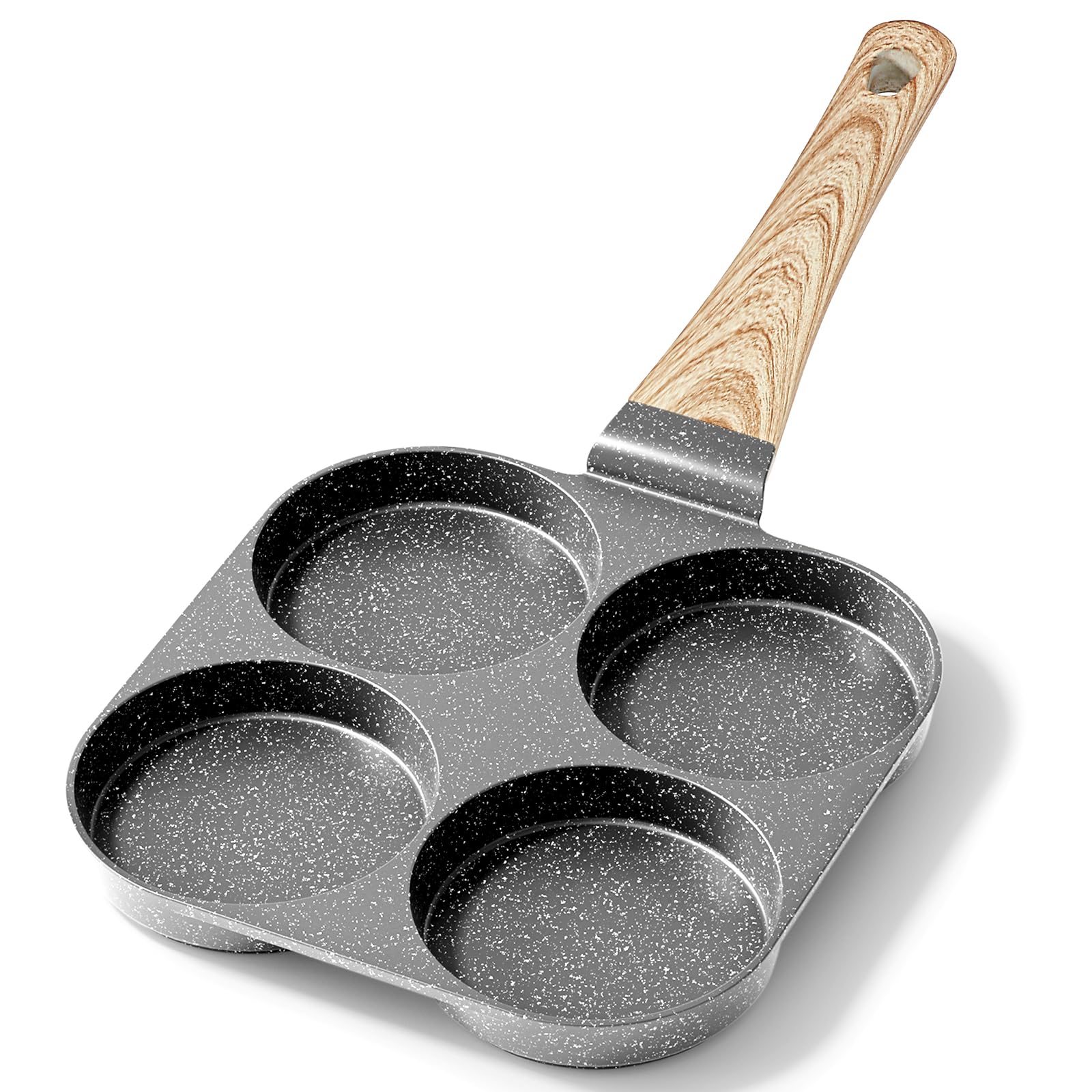 GiPP Non Stick Egg Pan, 4-Cup Granite Omelette Pan Skillet for Breakfast, Pancake Pan with Heat-Resistant Handle, Compatible with All Stovetops, Easy to Clean, PFOA Free (Grey, 4-Hole)