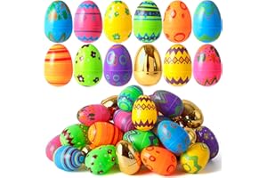 JOYIN 64 Pcs 3.15" Colorful Printed Eggs Include 8 Golden, Plastic Fillable Empty Eggs for Easter Hunt, Basket Stuffer Filler, Classroom Prize, Party Favors