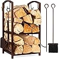 Best Choice Products 5-Piece Indoor Outdoor Wrought Iron Firewood Log Storage Rack Holder Firepit Tools Set for Fireplace, Fi