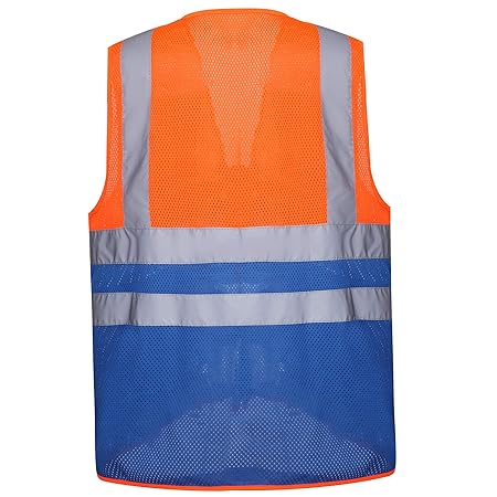 HSNMEY Unisex Sicherheitsweste reflektierend EN 20471 Signalweste hohe Sichtbarkeit aus Netz mit Taschen für Motorrad, Anpass