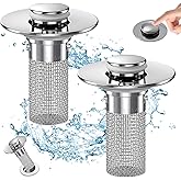 Bathroom Sink Drain Strainer, Pop Up Sink Drain Filter with Removable Stainless Steel Filter Basket Hair Catcher, Bathroom Sink Drain Stopper, for Us Bathroom Sink Stopper Replacement (2pcs)