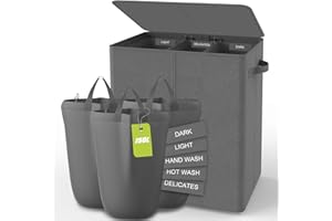 BATHOLA Laundry Hamper 3 Section, 150l Clothes Hampers for Laundry Basket with Lid, 3 Compartment Laundry Hamper with Removable Bags Hampers for Bedroom Aesthetic Laundry Room Organization and Storage