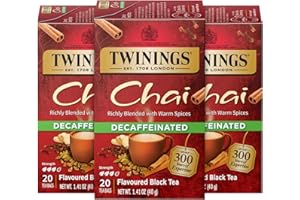 Twinings Decaffeinated Chai Tea, Black Tea Blend with Cinnamon, Ginger, Cardamon, 20 Count (Pack of 3)