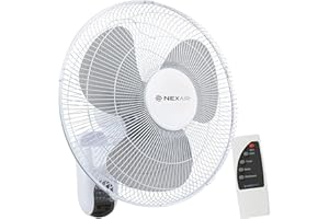 NEXAIR 16" Oscillating Wall Mount Fan, Quiet Operating Room Fan With Remote Control, 3 Speed Wall Fan for Bedroom with 7.5 Hr Auto Off Timer, Adjustable Cooling Fan For Home, Office & Living Room