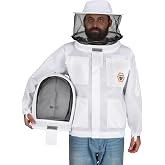 Bee Jacket Mesh Ventilation for Professional Beekeeper's Total Protection - Light Weight - YKK Zipper with Carring Bag 2 Veil Options (Fencing &amp; Round) BP-401 (White - 4XL)