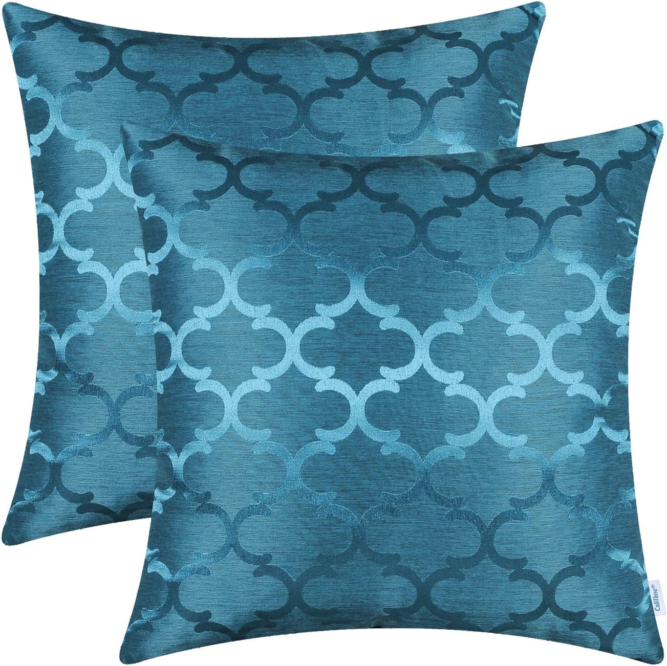 CaliTime Pack of 2 Cushion Covers Throw Pillow Cases Shells for Home Sofa Couch Modern Shining & Dull Contrast Quatrefoil Accent Geometric 18 X 18 Inches Ocean Blue