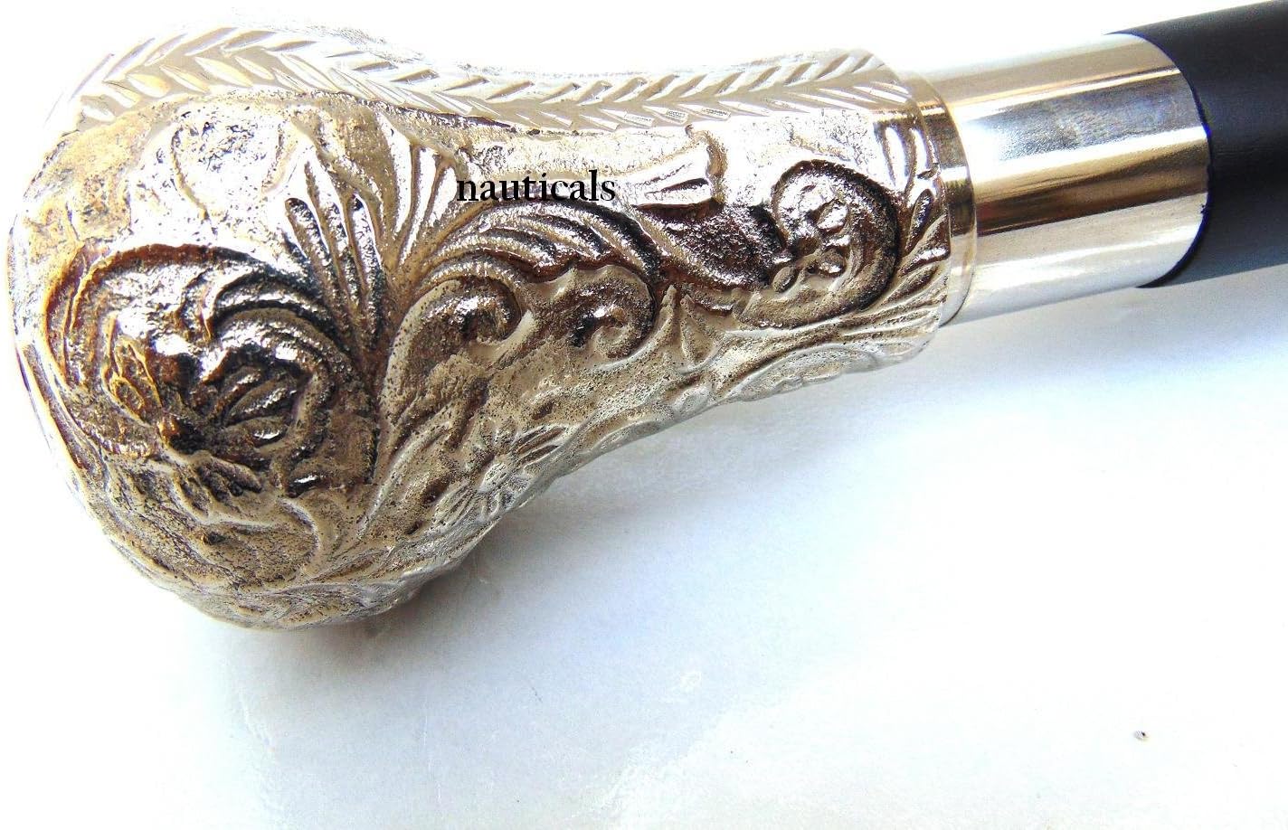 Victorian Style round shape designer Nickel Plated handle Walking Stick superior item to gentleman gift