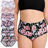 WhilyeePam Women's Underwear Plus Size XL-6XL Panties Briefs High Waist Rose Floral Print 6 Pack Undies