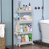 SOLEJAZZ 4-Tier Slim Storage Cart with 4 Wheels Grey Plastic Organizer view 6