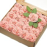 uxcell 50Pcs Fake Roses with Stems, 3.15 Inch Foam Roses Artificial Flowers for DIY Craft Wedding Bouquets and Party Decoration(Peach Pink)