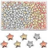 MBAIYO 600 Pieces Star Shape Spacer Beads, 6mm Large Hole Star Beads Charms Stars Loose Bead Stars for Bracelets Crafts DIY Necklace Jewelry Making (Gold+Silver+Rose Gold)