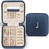 Vlando Birthday Gifts for Women Friendship, Personalized Initial Jewelry Box, Friendship Gifts for Women Friends, Travel Essentials Small Jewelry Box, Travel Box for Girls - Letter J, Dark Blue
