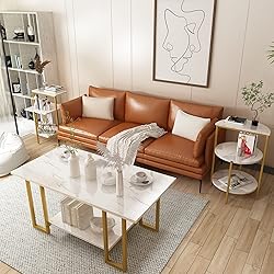 AWQM Faux Marble Table Set, Coffee Table & 2 Side