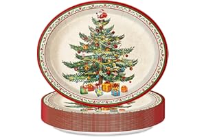 Oigco 25 Count Christmas Paper Plates, 9" x 11" Christmas Tree Disposable Heavy Duty Plates for Xmas Holiday Party Decorations