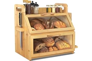 BAMBANG Extra Large Bread Box, Double Layer Bread Box for Homemade Bread, Bamboo Wooden Bread Storage Container with Tool Hol