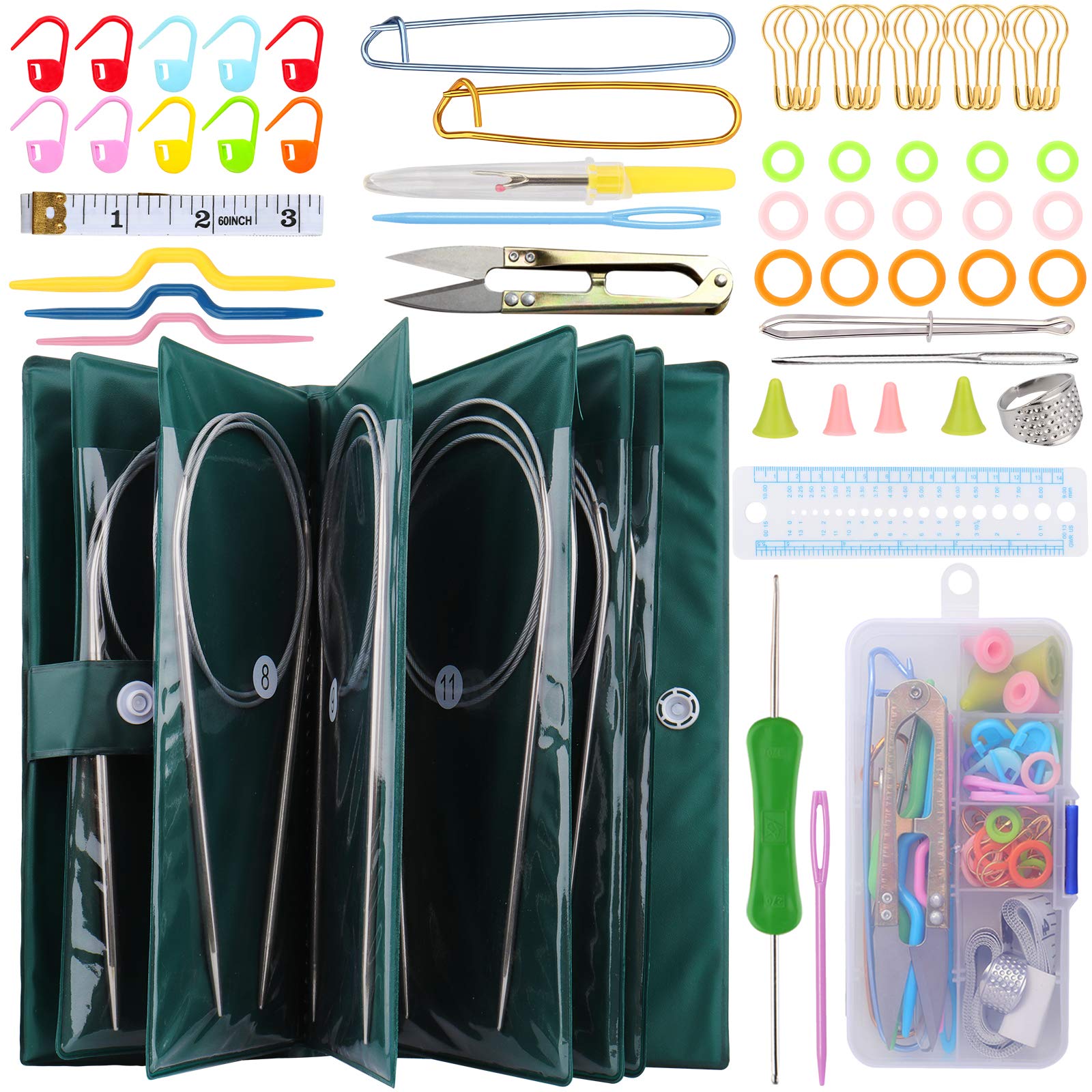 Coopay Metal Circular Knitting Needles Set, Includes 11 Pcs Short Round Needles 40cm, Basic Accessories and Handy Case, Knitting Kits for Beginners and Adults, for Small Projects