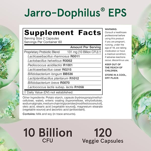 JARROW FORMULAS JARRO DOPHILUS PROBIOTICS 10 BILLION CFU – PROBIOTIC SUPPLEMENT CAPSULES FOR DIGESTIVE HEALTH & GUT HEALTH FOR WOMEN AND MEN, 120 VEGGIE CAPSULES, UP TO 60 DAYS, SHELF STABLE