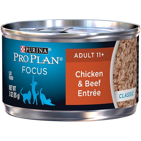 PURINA PRO PLAN HIGH PROTEIN SENIOR WET CAT FOOD PATE, SENIOR 11+ CHICKEN & BEEF ENTREE – (PACK OF 24) 3 OZ. PULL-TOP CANS