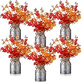 Zeyune 6 Sets Fall Thanksgiving Table Centerpiece Decoration 18 Pcs Harvest Artificial Flower Stem Faux Fall Arrangement with 6 Pcs Metal Pot for Autumn Farmhouse Home Kitchen Dining Indoor Decoration