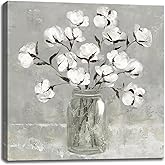 OKEXCKK Bathroom Wall Art Cotton Bouquet Canvas Print Decor Classic Vintage Flowers Painting Farmhouse Floral Picture Artwork Poster for Bedroom Office Decoration 14"x14"