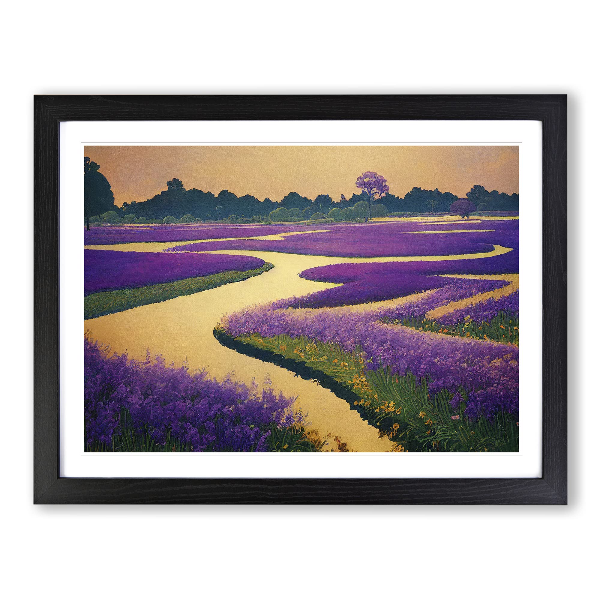 Tranquil Bluebell Field Framed Print | A4 Black Framed Wall Art | Ready to Hang | Modern Nature Picture | Living Room Bedroom Lounge Office